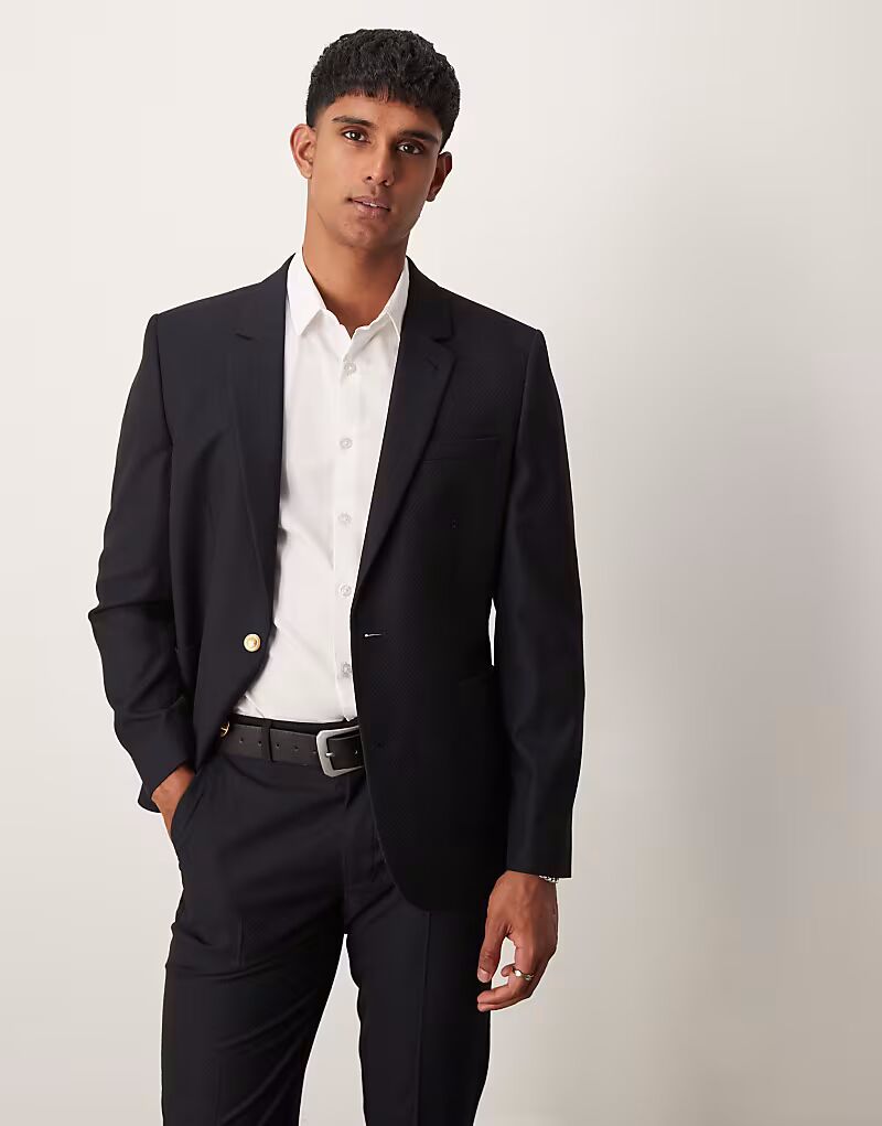 Узкий пиджак из темно-синего жаккарда Asos Design
Узкий пиджак из темно-синего жаккарда Asos Design