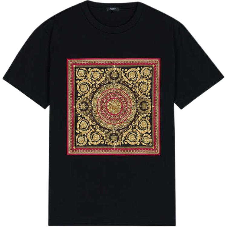 Versace Женская черная футболка с круглым вырезом, умеренно прямой крой
Versace Женская черная футболка с круглым вырезом, умеренно прямой крой