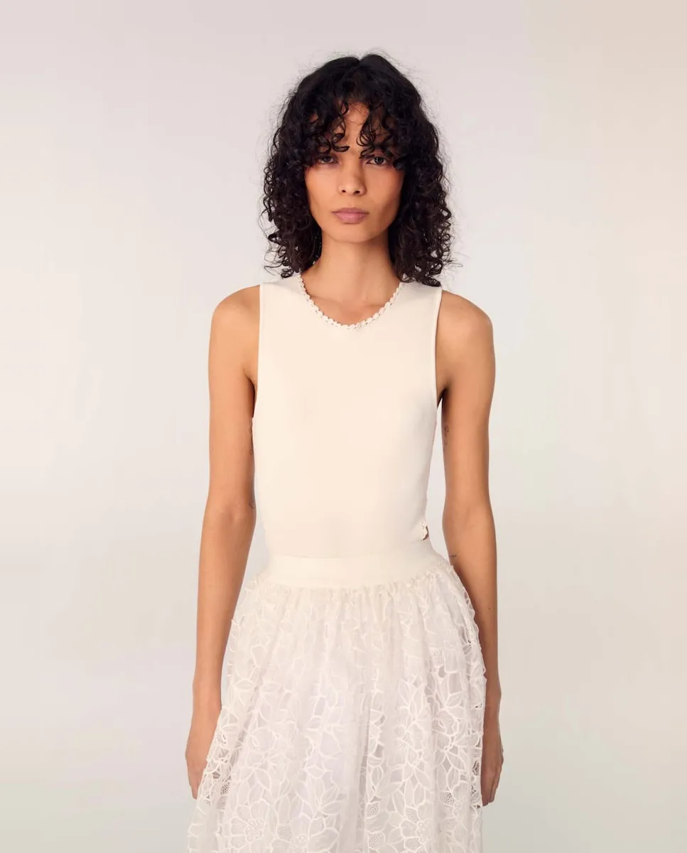 Женский боди с открытой спиной и вырезом-кристаллом Maje, белый
Женский боди с открытой спиной и вырезом-кристаллом Maje, белый