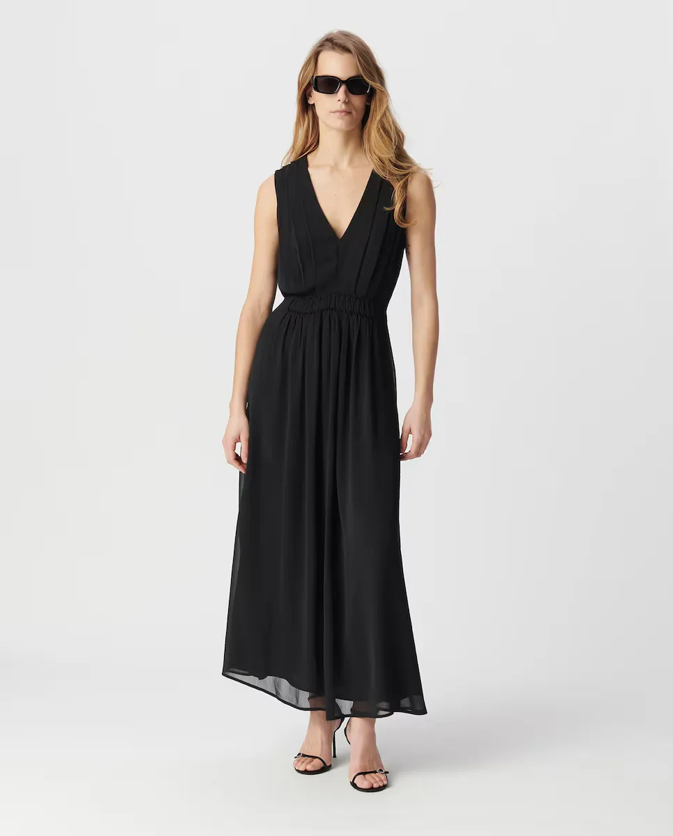Длинное платье без рукавов IKKS, чёрный 
Длинное платье без рукавов IKKS, чёрный
