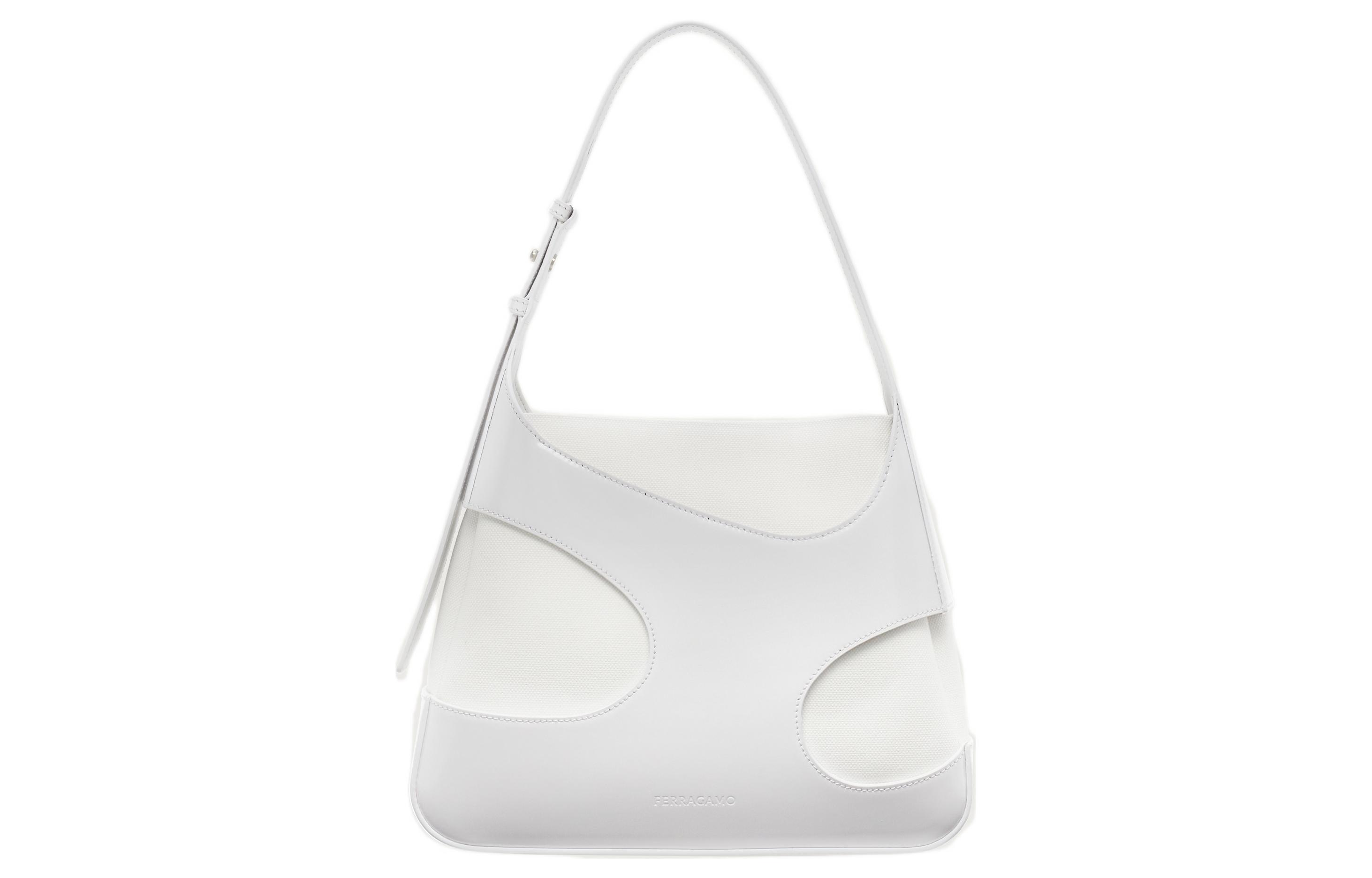 Ferragamo Женская сумка-хобо из лоскутного полотна с отделкой из коровьей кожи, белая
Ferragamo Женская сумка-хобо из лоскутного полотна с отделкой из коровьей кожи, белая