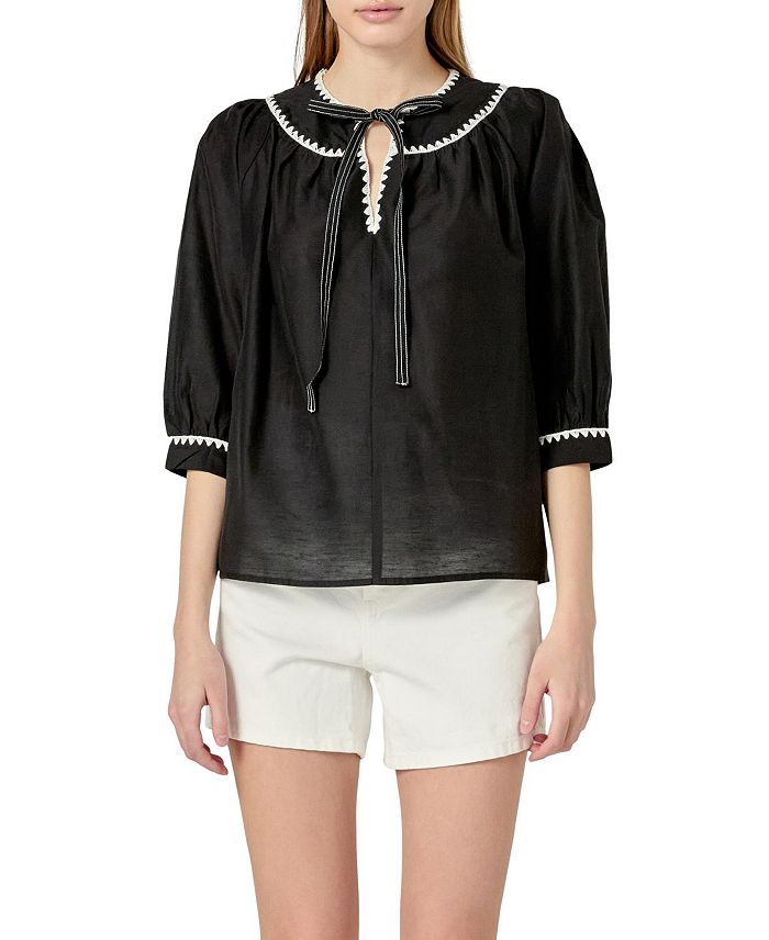 Женский топ с вышивкой и бантом English Factory, черный
Женский топ с вышивкой и бантом English Factory, черный