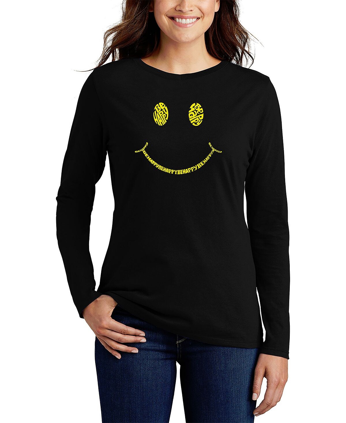 Женская футболка с длинным рукавом be happy smiley face word art LA Pop Art, черный
Женская футболка с длинным рукавом be happy smiley face word art LA Pop Art, черный