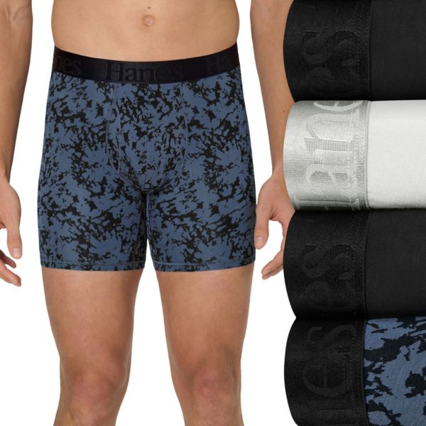 Бонусный набор из 3+1 супермягких мужских трусов-боксеров Hanes, цвет black blue print
Бонусный набор из 3+1 супермягких мужских трусов-боксеров Hanes, цвет black blue print