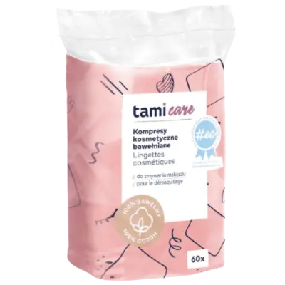 Tami Care хлопковые косметические компрессы для снятия макияжа, 60 шт./1 уп.
Tami Care хлопковые косметические компрессы для снятия макияжа, 60 шт./1 уп.