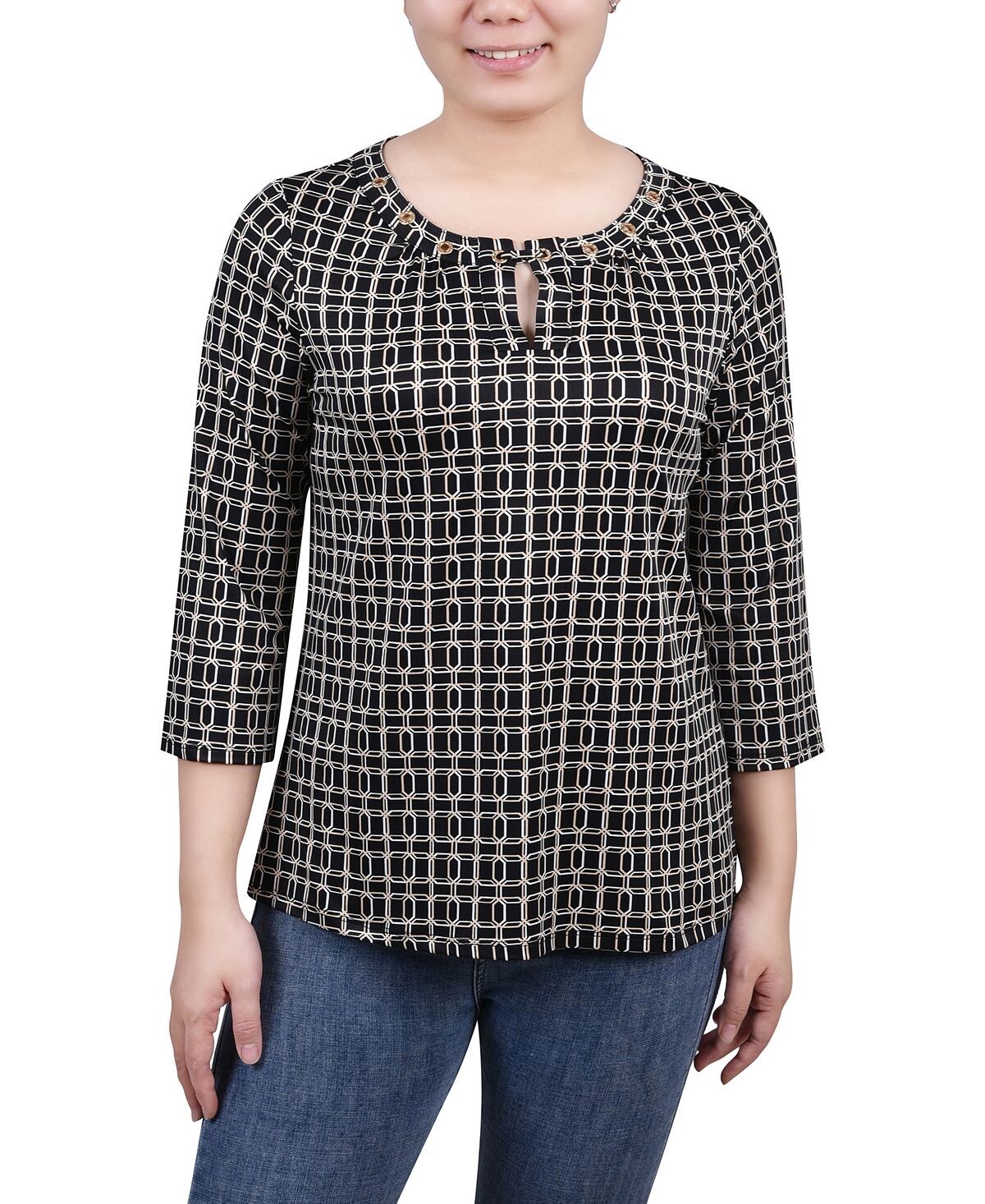 Топ миниатюрного размера с рукавами 3/4 и люверсами NY Collection, мульти 
Топ миниатюрного размера с рукавами 3/4 и люверсами NY Collection, мульти