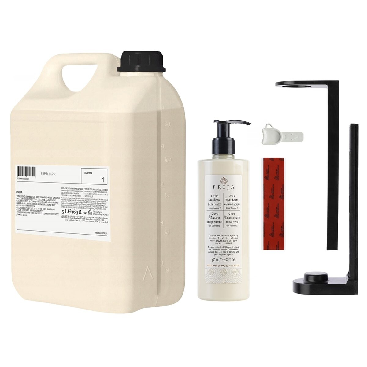 PRIJA Набор для ванной комнаты: черный держатель для бутылки, увлажняющий крем 380 мл + сменный блок 5 л
PRIJA Набор для ванной комнаты: черный держатель для бутылки, увлажняющий крем 380 мл + сменный блок 5 л