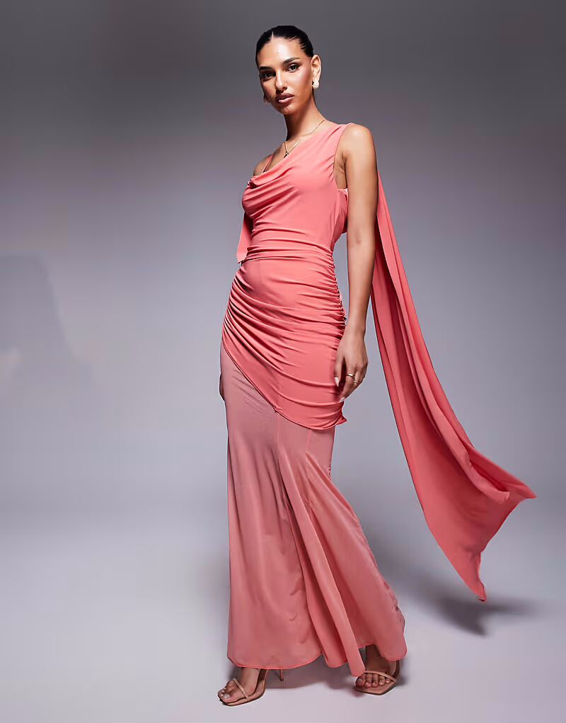 Асимметричное облегающее платье макси с оборками и прозрачной юбкой кораллового цвета от ASOS DESIGN
Асимметричное облегающее платье макси с оборками и прозрачной юбкой кораллового цвета от ASOS DESIGN