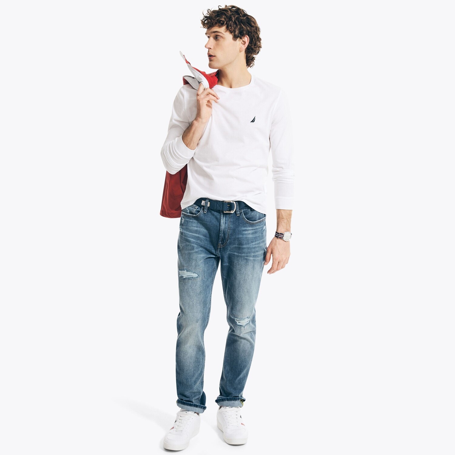 Мужская футболка Nautica с круглым вырезом и длинными рукавами, цвет Bright White 
Мужская футболка Nautica с круглым вырезом и длинными рукавами, цвет Bright White