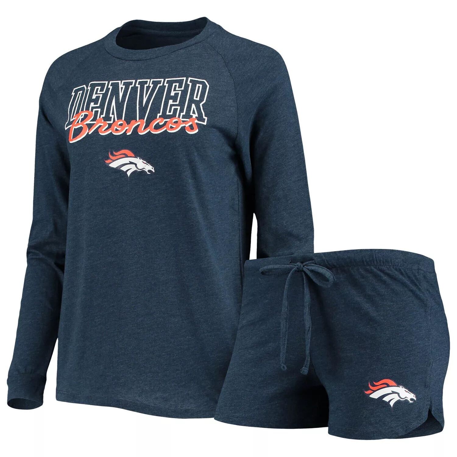 Женский спортивный комплект темно-синего цвета Denver Broncos реглан с длинными рукавами и шортами для сна
Женский спортивный комплект темно-синего цвета Denver Broncos реглан с длинными рукавами и шортами для сна