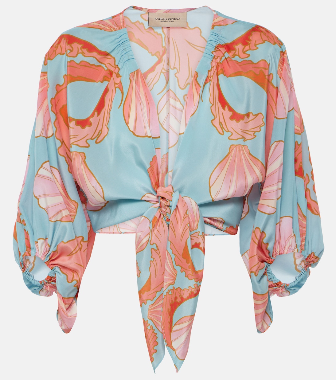Укороченный шелковый топ с завязками и принтом Adriana Degreas, синий
Укороченный шелковый топ с завязками и принтом Adriana Degreas, синий