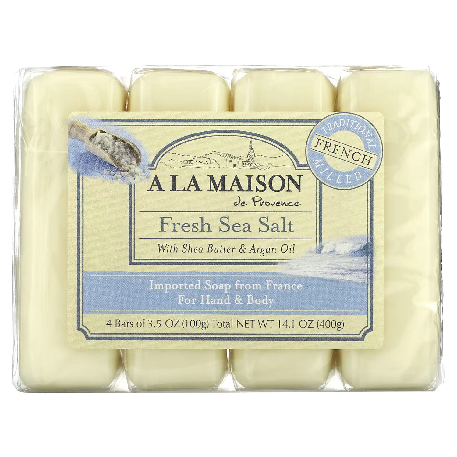 A La Maison de Provence, мыло для рук и тела, морская соль, 4 бруска по 100 г (3,5 унции) каждый
A La Maison de Provence, мыло для рук и тела, морская соль, 4 бруска по 100 г (3,5 унции) каждый