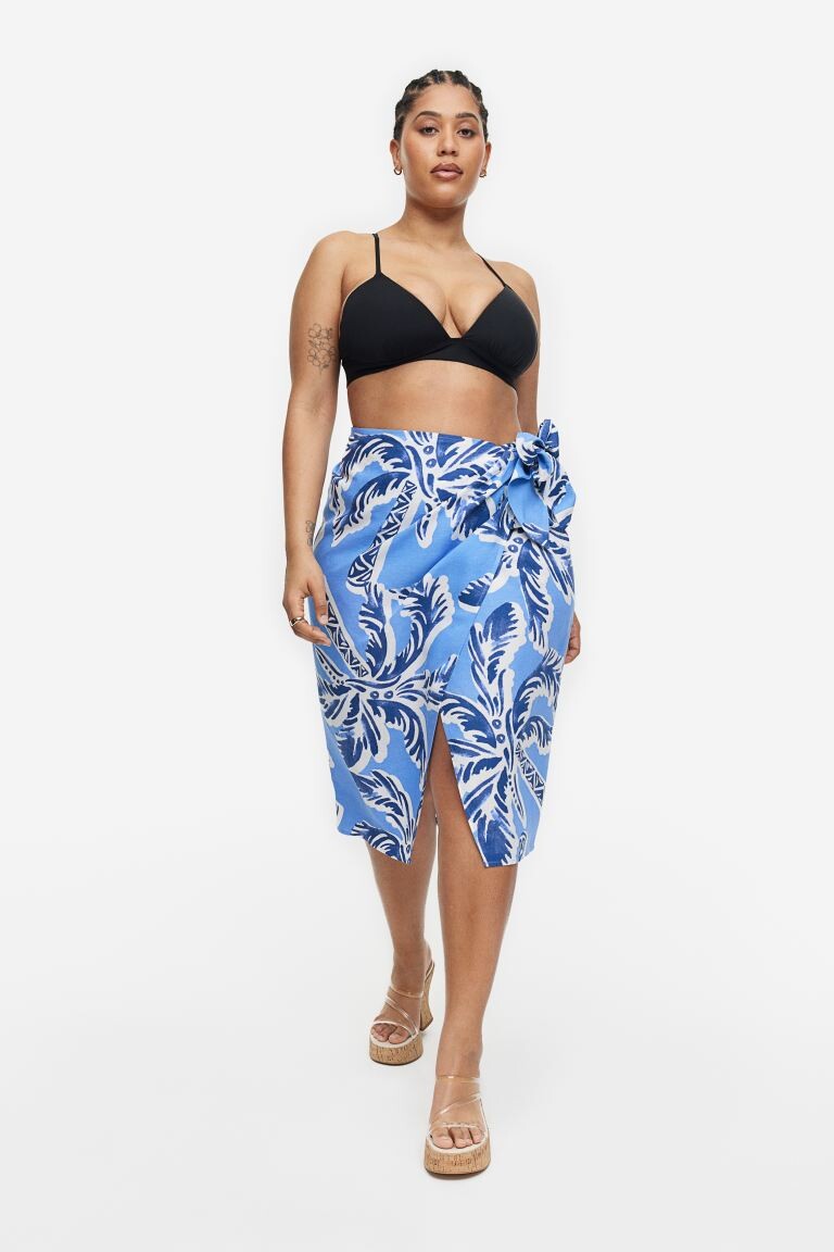 Юбка с запахом спереди из смеси льна H&M, голубой/пальмы
Юбка с запахом спереди из смеси льна H&M, голубой/пальмы