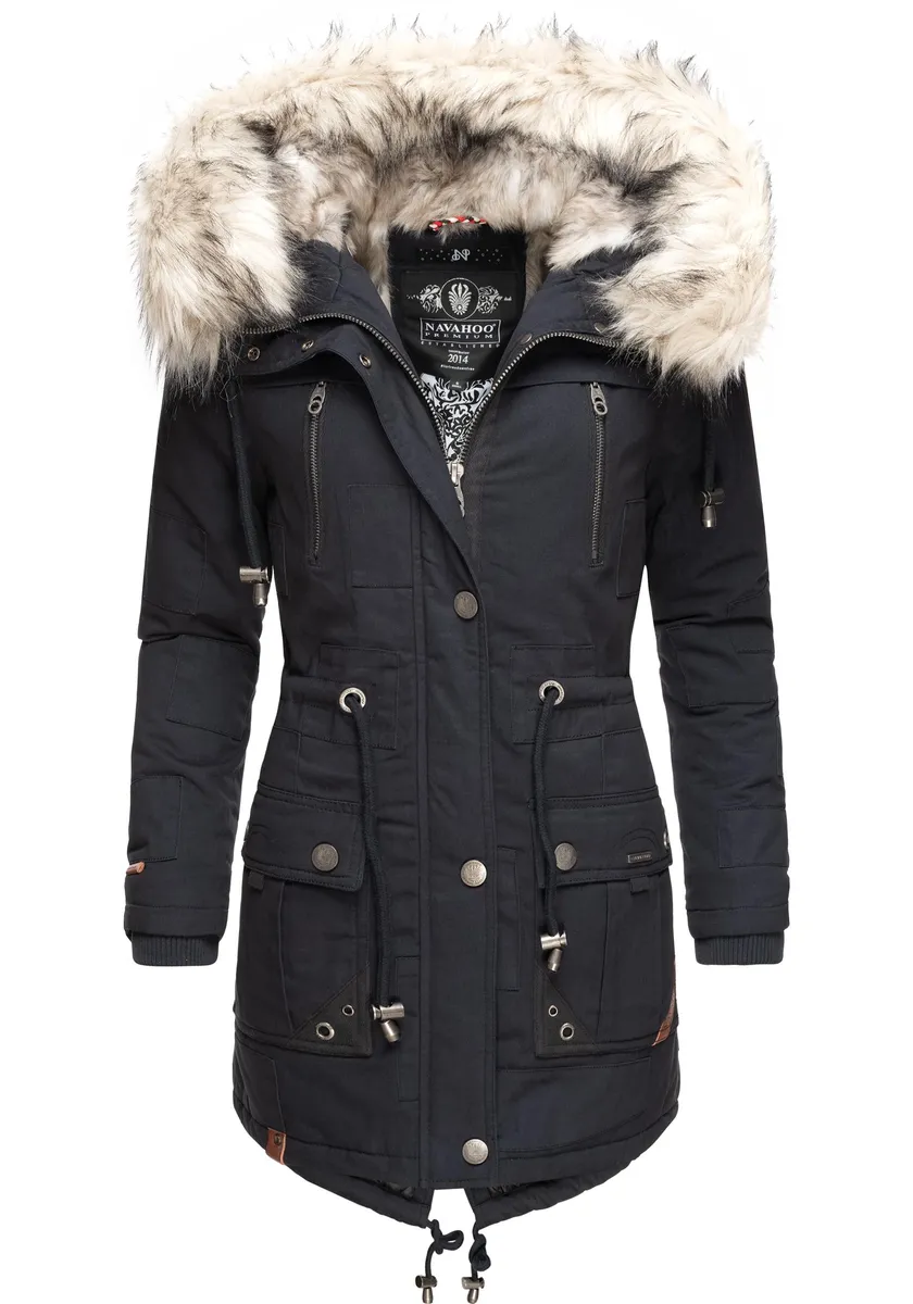 Зимнее пальто Navahoo "Honigfee", стильная хлопковая парка с капюшоном из искусственного меха, синий 
Зимнее пальто Navahoo "Honigfee", стильная хлопковая парка с капюшоном из искусственного меха, синий