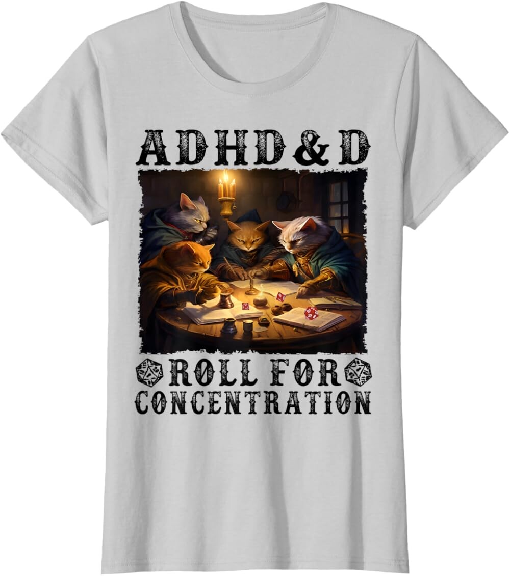 Женская футболка Funny Tees Gamer RPG Apparel Cats RPG Gamer Roll For Concentration, светло-серый
Женская футболка Funny Tees Gamer RPG Apparel Cats RPG Gamer Roll For Concentration, светло-серый