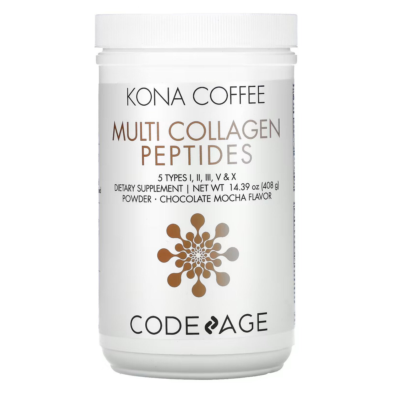 Codeage, Kona Coffee, мультиколлагеновые пептиды, 5 типов I, II, III, V, X, шоколадный мокко, 408 г (14,39 унции)
Codeage, Kona Coffee, мультиколлагеновые пептиды, 5 типов I, II, III, V, X, шоколадный мокко, 408 г (14,39 унции)