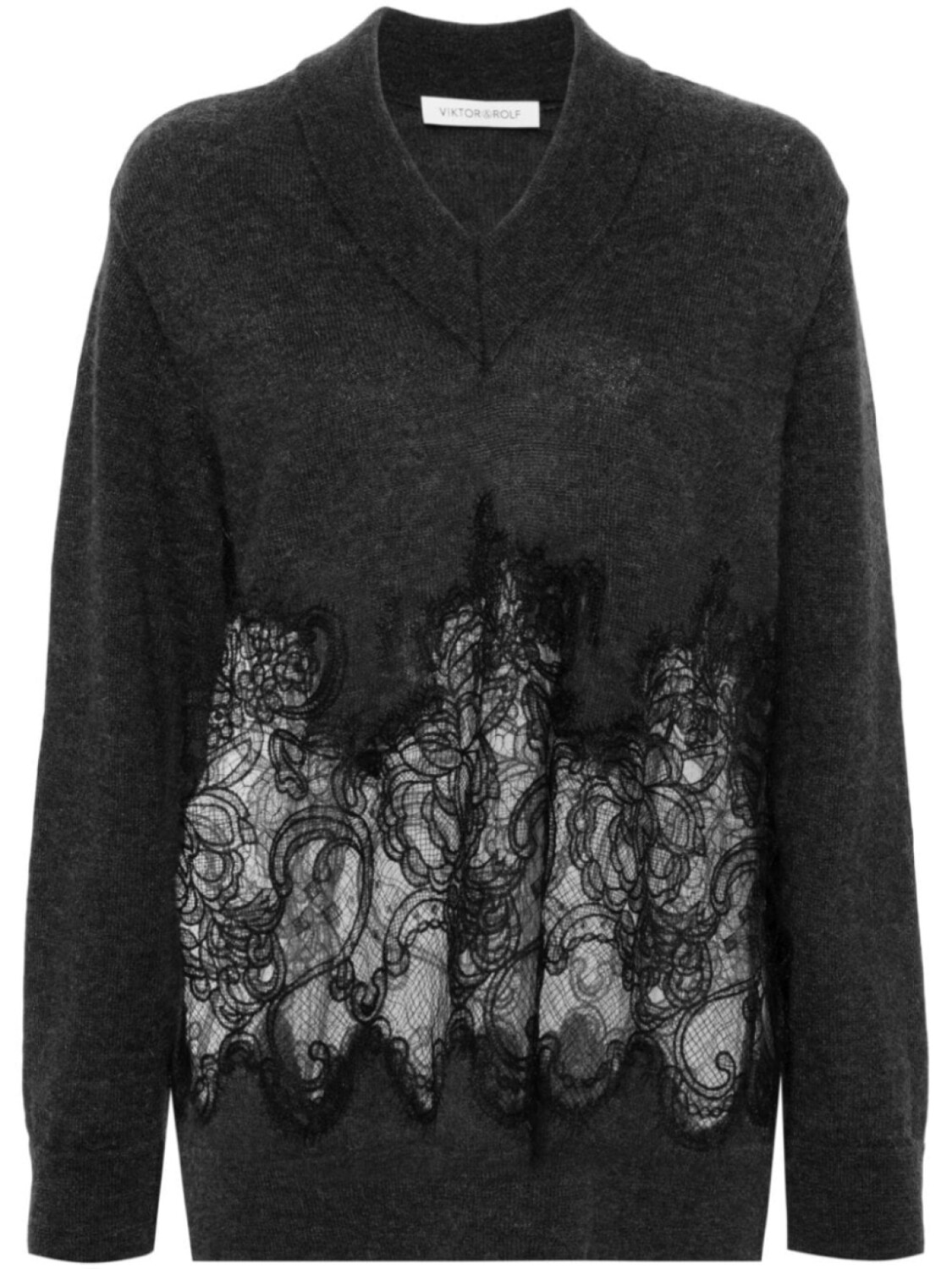 Viktor & Rolf джемпер с V-образным вырезом и кружевом, серый 
Viktor & Rolf джемпер с V-образным вырезом и кружевом, серый