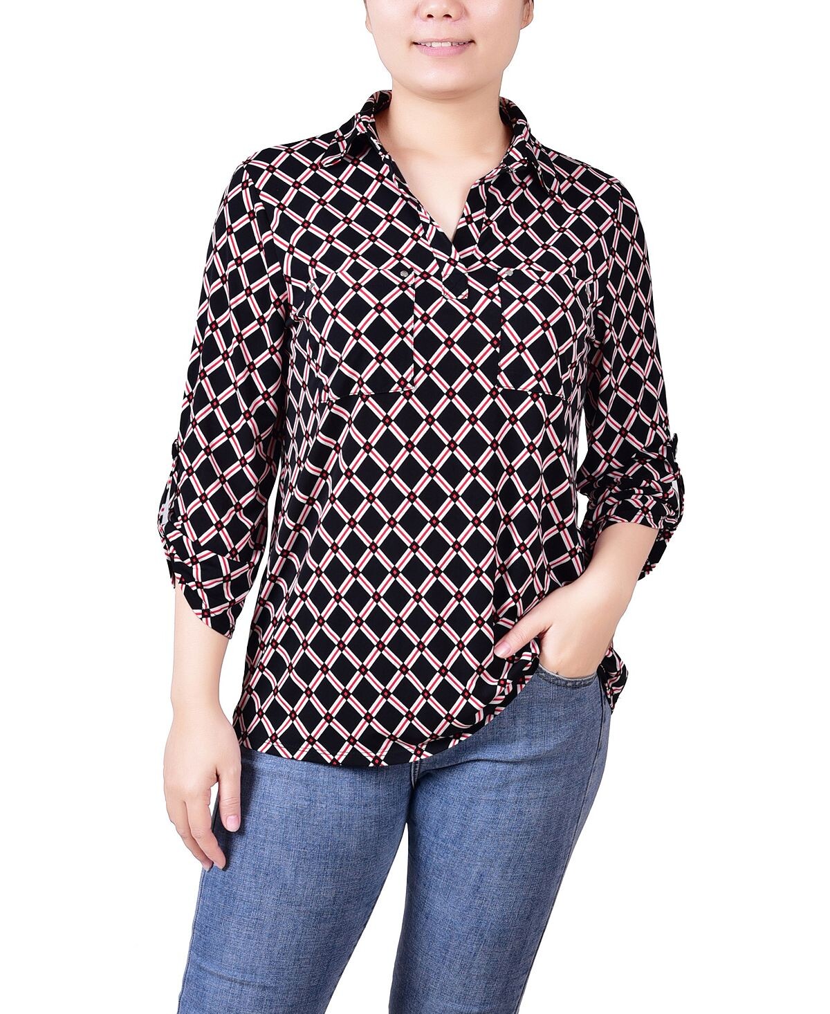 Топ с y-образным вырезом и заклепками на рукавах 3/4 для миниатюрных размеров NY Collection, мульти
Топ с y-образным вырезом и заклепками на рукавах 3/4 для миниатюрных размеров NY Collection, мульти