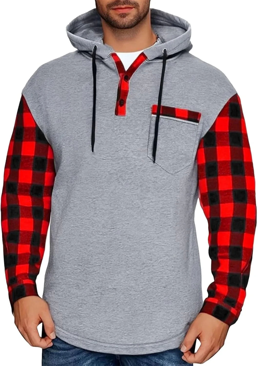 Мужская толстовка с капюшоном и карманом в стиле хенли
Мужская толстовка с капюшоном и карманом в стиле хенли