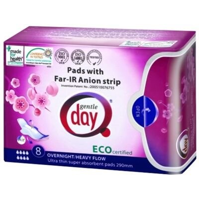 Экологические ночные прокладки с анионовой полоской, 8 шт. Gentle Day
Экологические ночные прокладки с анионовой полоской, 8 шт. Gentle Day