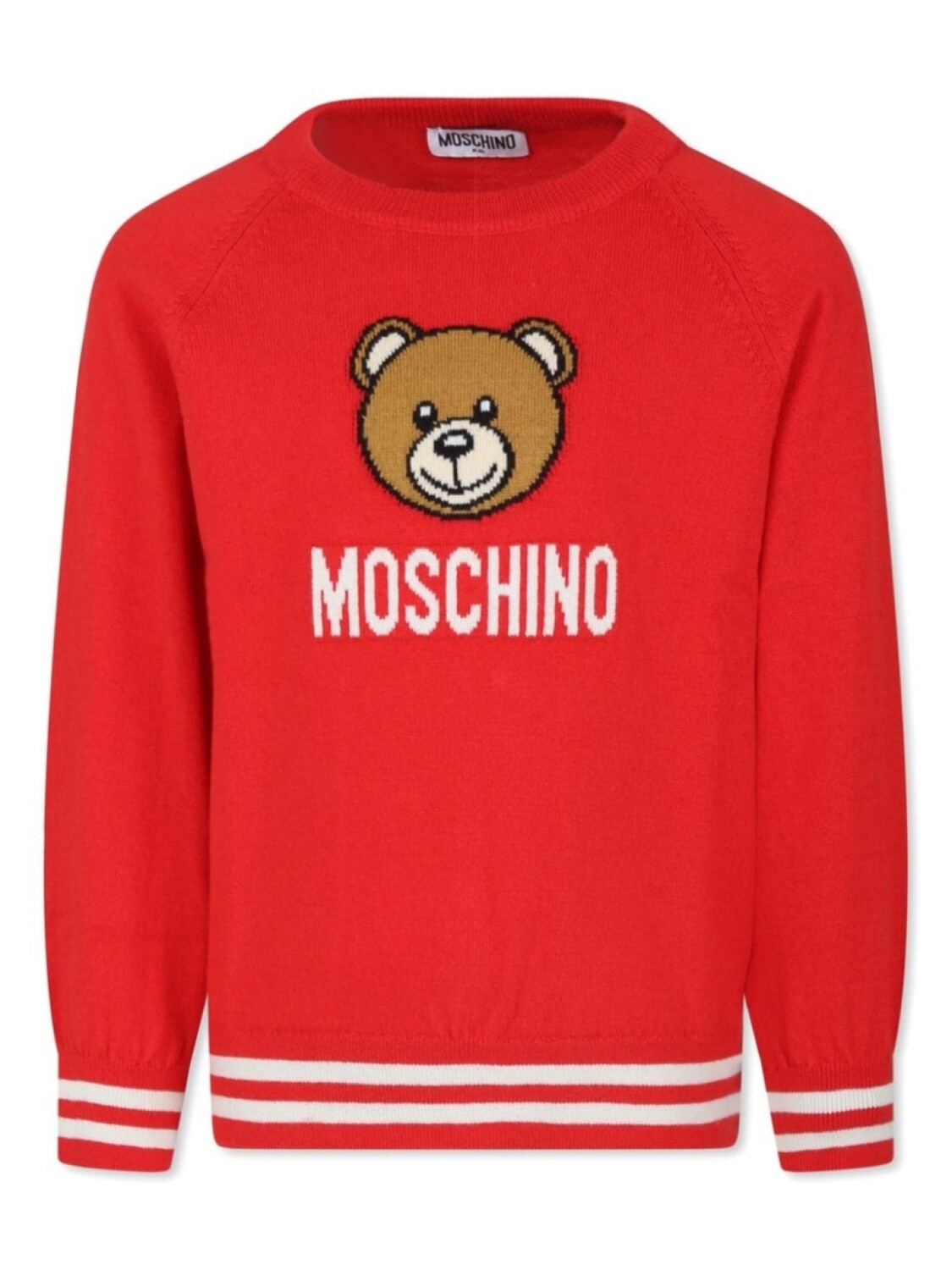 Moschino Kids джемпер с логотипом, связанный интарсией, красный 
Moschino Kids джемпер с логотипом, связанный интарсией, красный