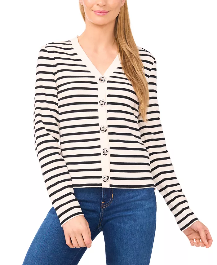 Женский кардиган с длинными рукавами и V-образным вырезом CeCe, черный
Женский кардиган с длинными рукавами и V-образным вырезом CeCe, черный