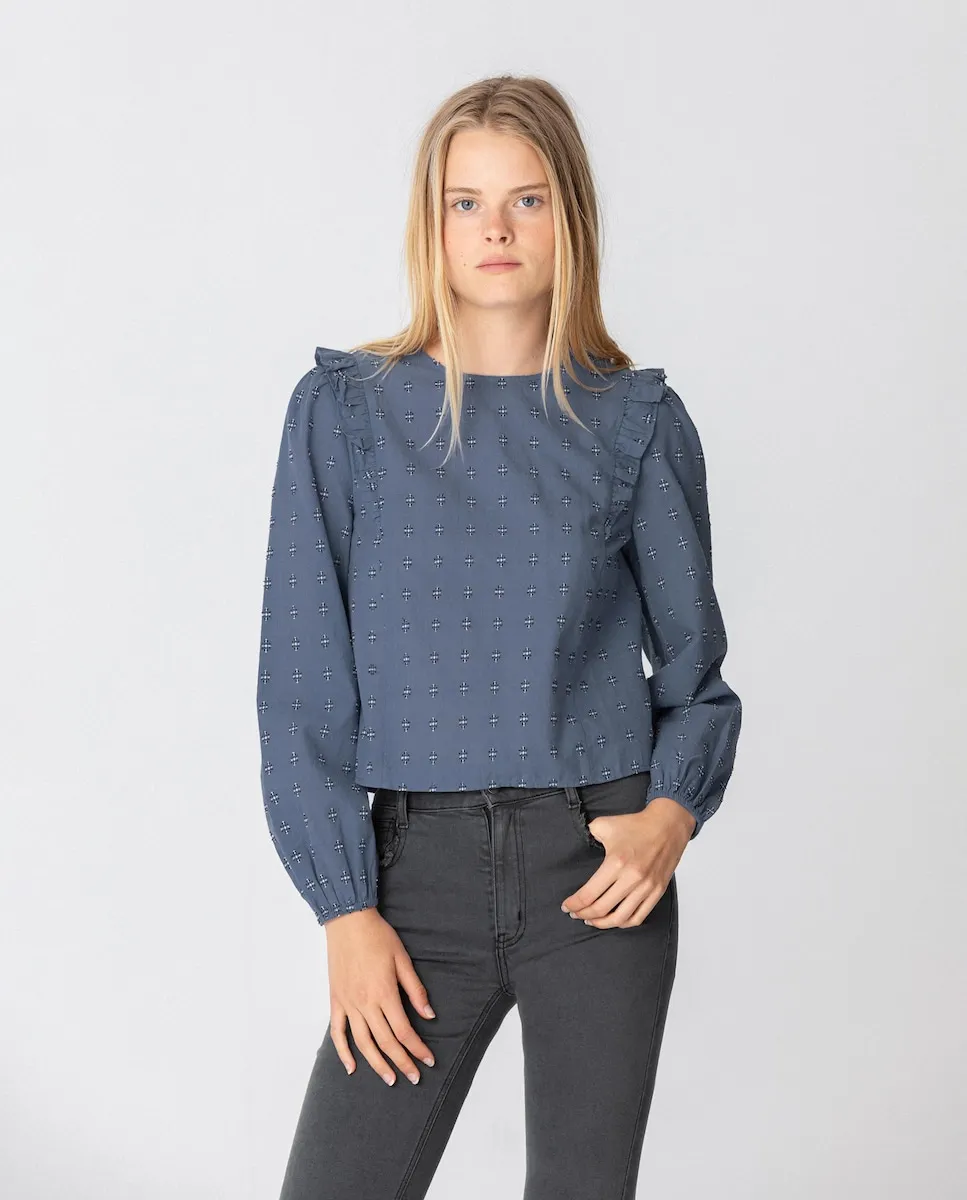 Блуза женская с длинными рукавами и рюшами Noon, синий
Блуза женская с длинными рукавами и рюшами Noon, синий