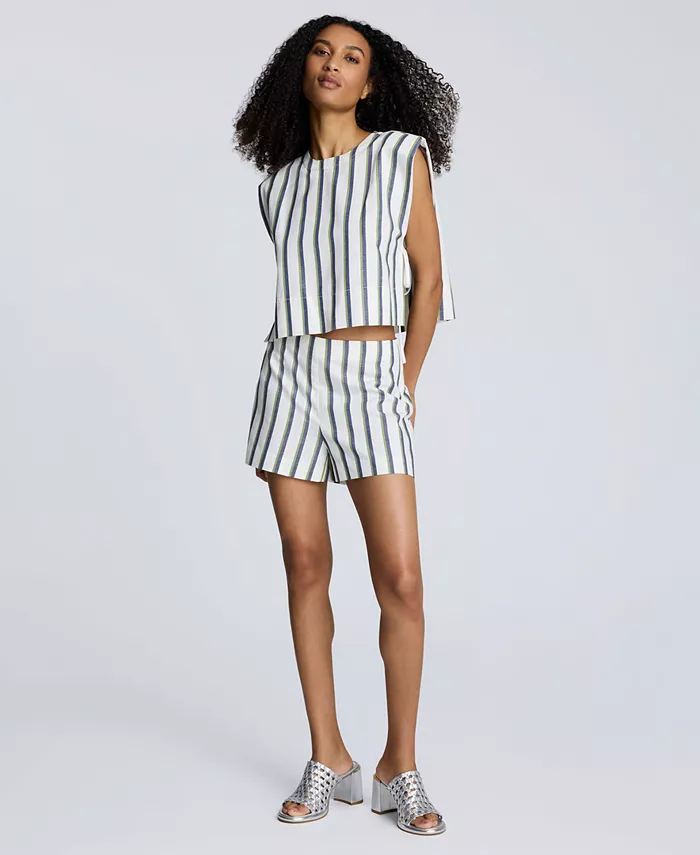 Женский полосатый топ с завязками по бокам и полосатые шорты с молнией по бокам Kenneth Cole, зеленый
Женский полосатый топ с завязками по бокам и полосатые шорты с молнией по бокам Kenneth Cole, зеленый