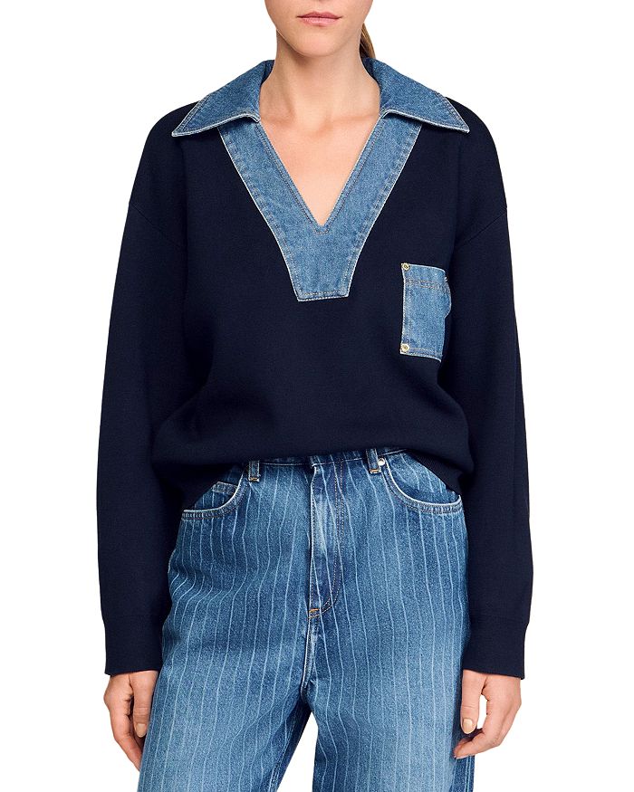 Свитер с джинговыми деталями Sandro, синий
Свитер с джинговыми деталями Sandro, синий