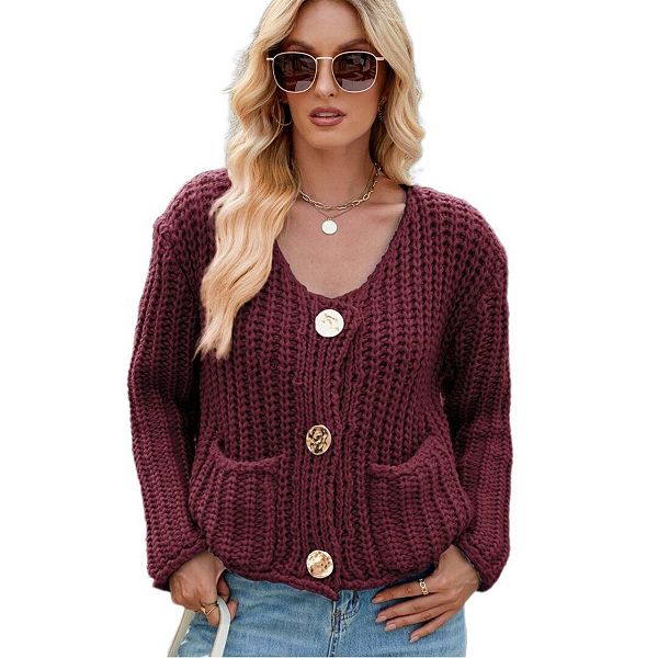 Женский кардиган с V-образным вырезом и карманами Yesfashion, Wine Red
Женский кардиган с V-образным вырезом и карманами Yesfashion, Wine Red