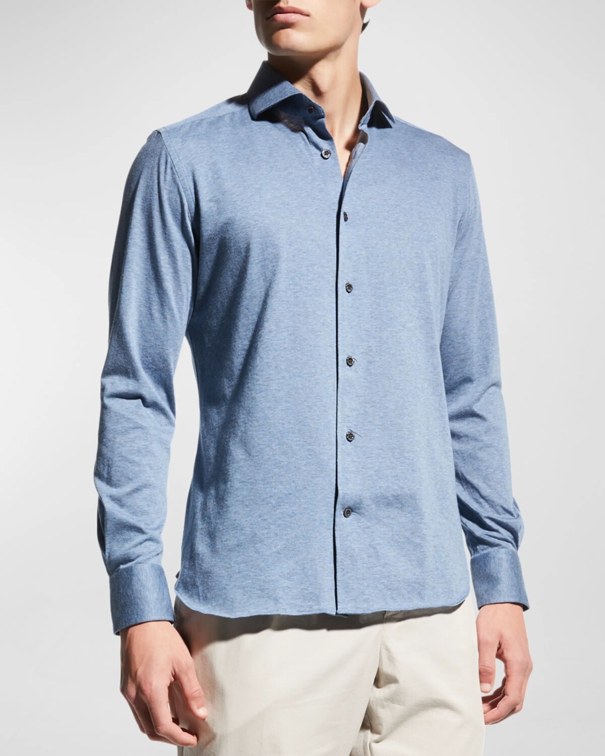 Мужская спортивная рубашка из ворсового джерси Corneliani, цвет Light Blue Solid 
Мужская спортивная рубашка из ворсового джерси Corneliani, цвет Light Blue Solid