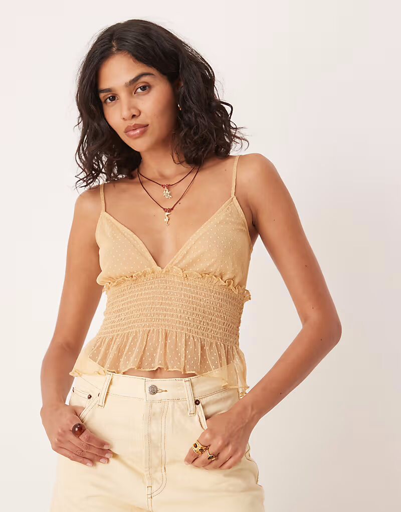 Топ-борцовка с баской из сетчатой ткани цвета кремовый Asos Design
Топ-борцовка с баской из сетчатой ткани цвета кремовый Asos Design