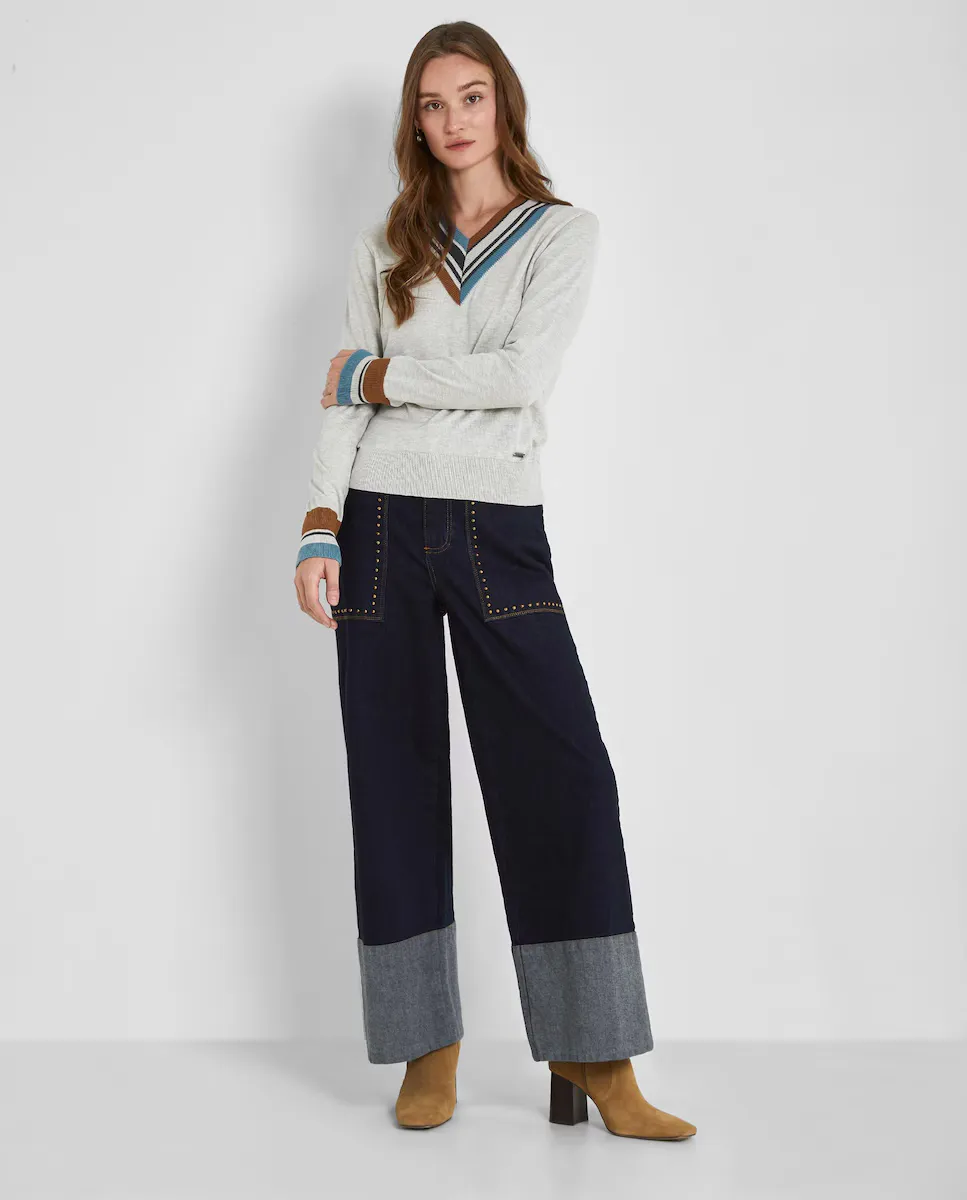 Женские широкие хлопковые брюки с контрастным низом Trucco, синий
Женские широкие хлопковые брюки с контрастным низом Trucco, синий