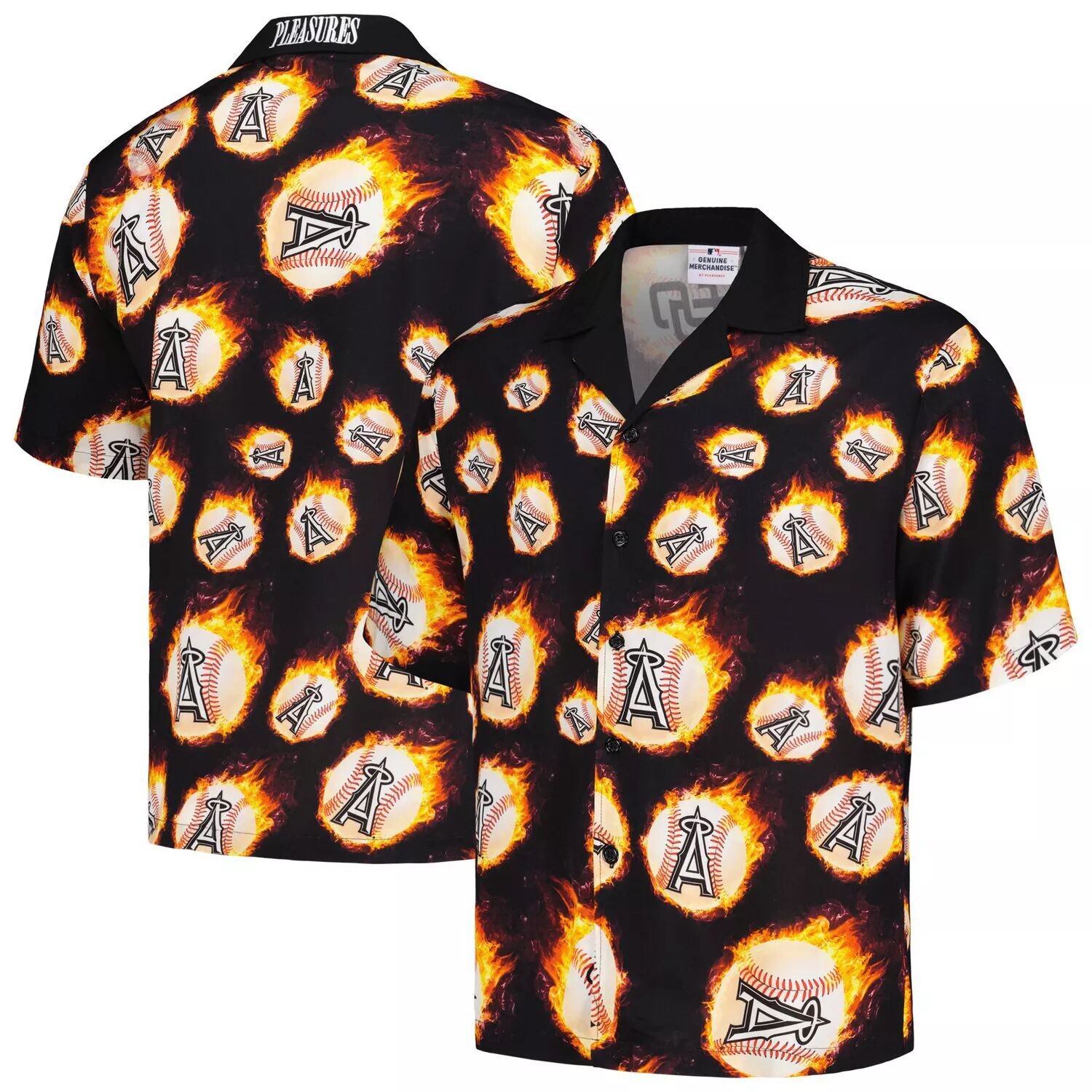 Мужская черная рубашка на пуговицах Los Angeles Angels Flame Fireball 
Мужская черная рубашка на пуговицах Los Angeles Angels Flame Fireball