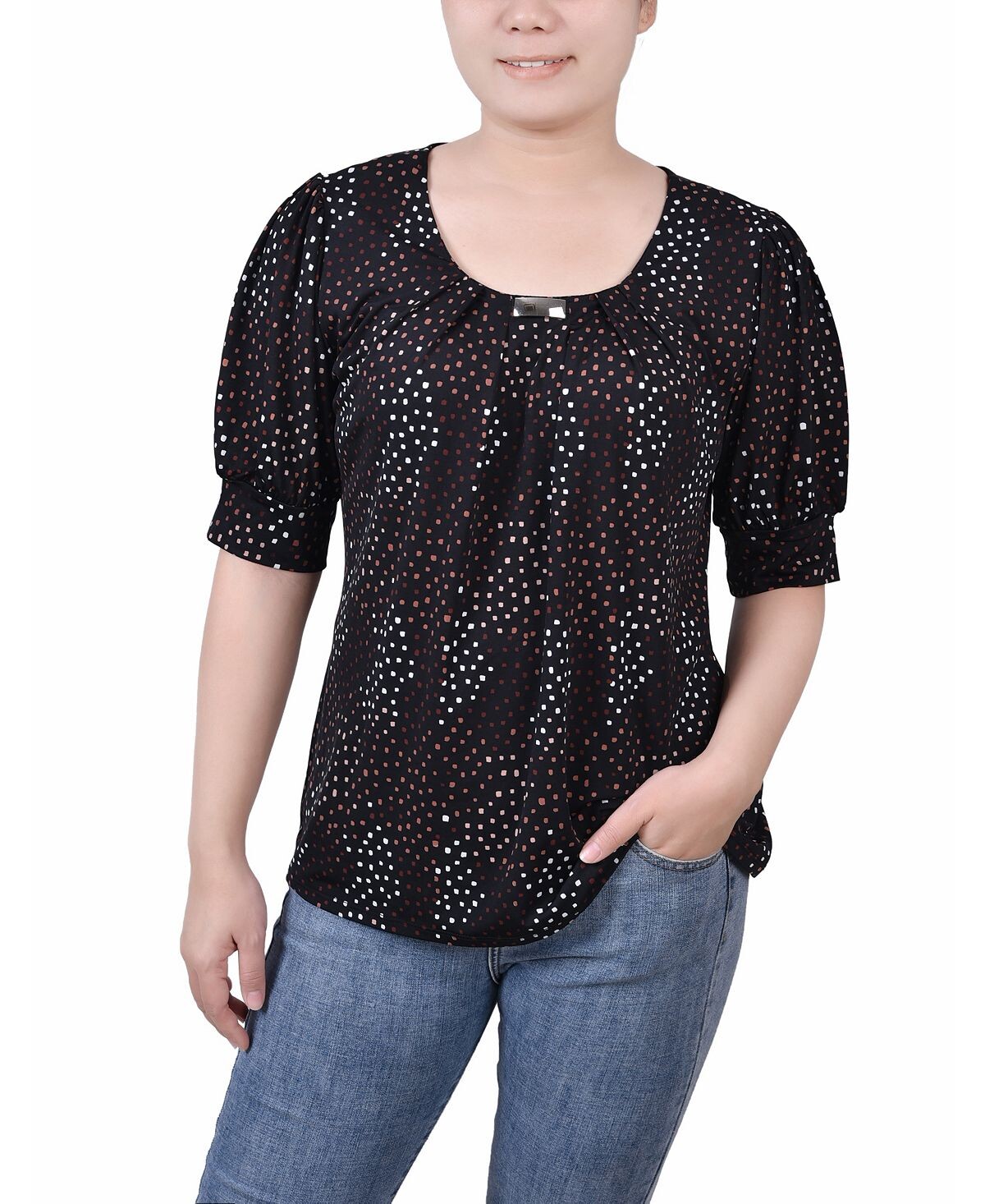 Женский топ missy с короткими рукавами и объемными рукавами NY Collection, мульти
Женский топ missy с короткими рукавами и объемными рукавами NY Collection, мульти