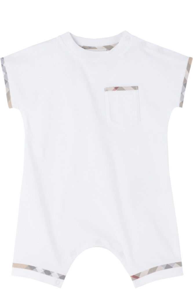 Детский белый комбинезон из хлопка с отделкой в клетку Burberry
Детский белый комбинезон из хлопка с отделкой в клетку Burberry