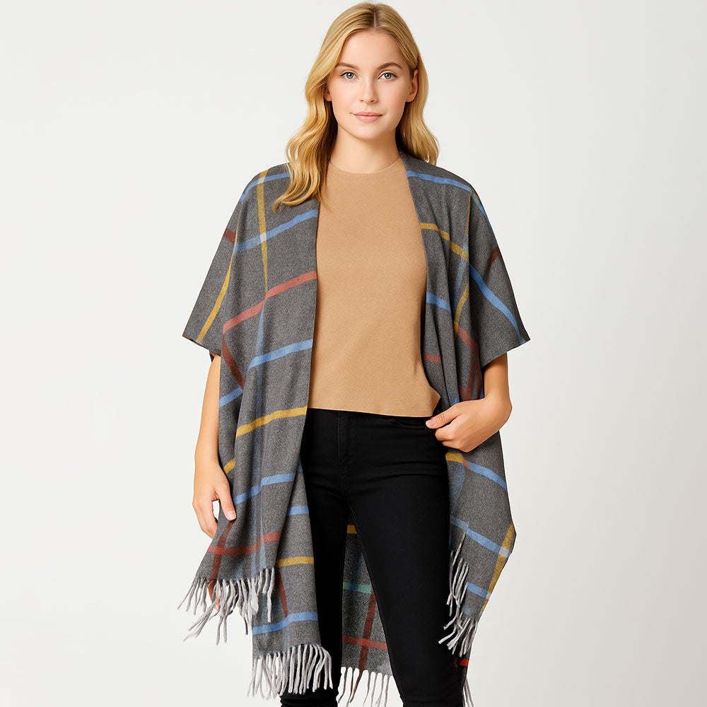 Кимоно-пончо с бахромой и клетчатым узором TRUEDAMES, серый
Кимоно-пончо с бахромой и клетчатым узором TRUEDAMES, серый