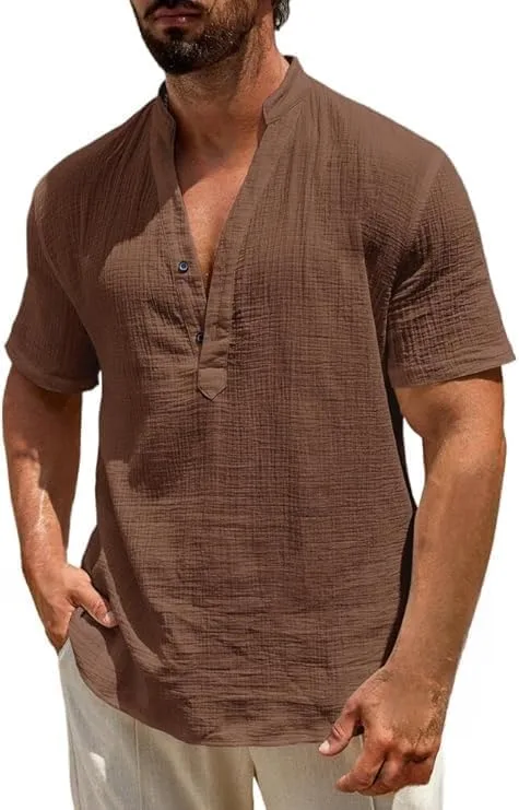 Мужская повседневная рубашка-поло с отложным воротником, короткий рукав, лен
Мужская повседневная рубашка-поло с отложным воротником, короткий рукав, лен