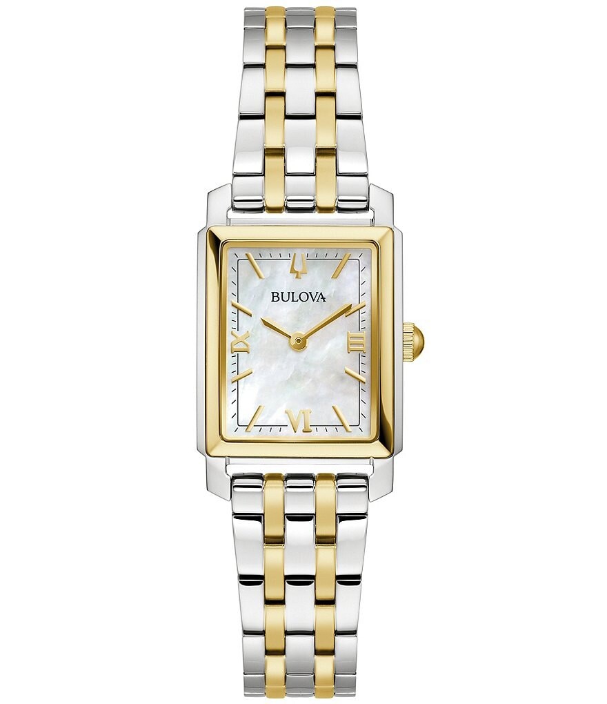 Женские кварцевые аналоговые двухцветные часы Bulova Sutton с браслетом из нержавеющей стали, мультиколор
Женские кварцевые аналоговые двухцветные часы Bulova Sutton с браслетом из нержавеющей стали, мультиколор