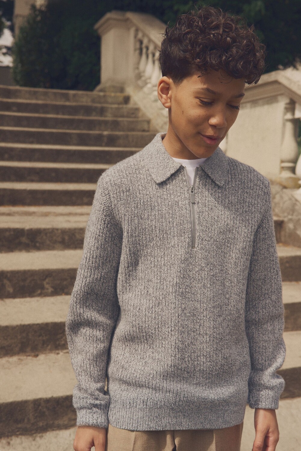 Рубашка поло с длинными рукавами и застежкой молнией на воротнике (3 16 лет) Next, серый