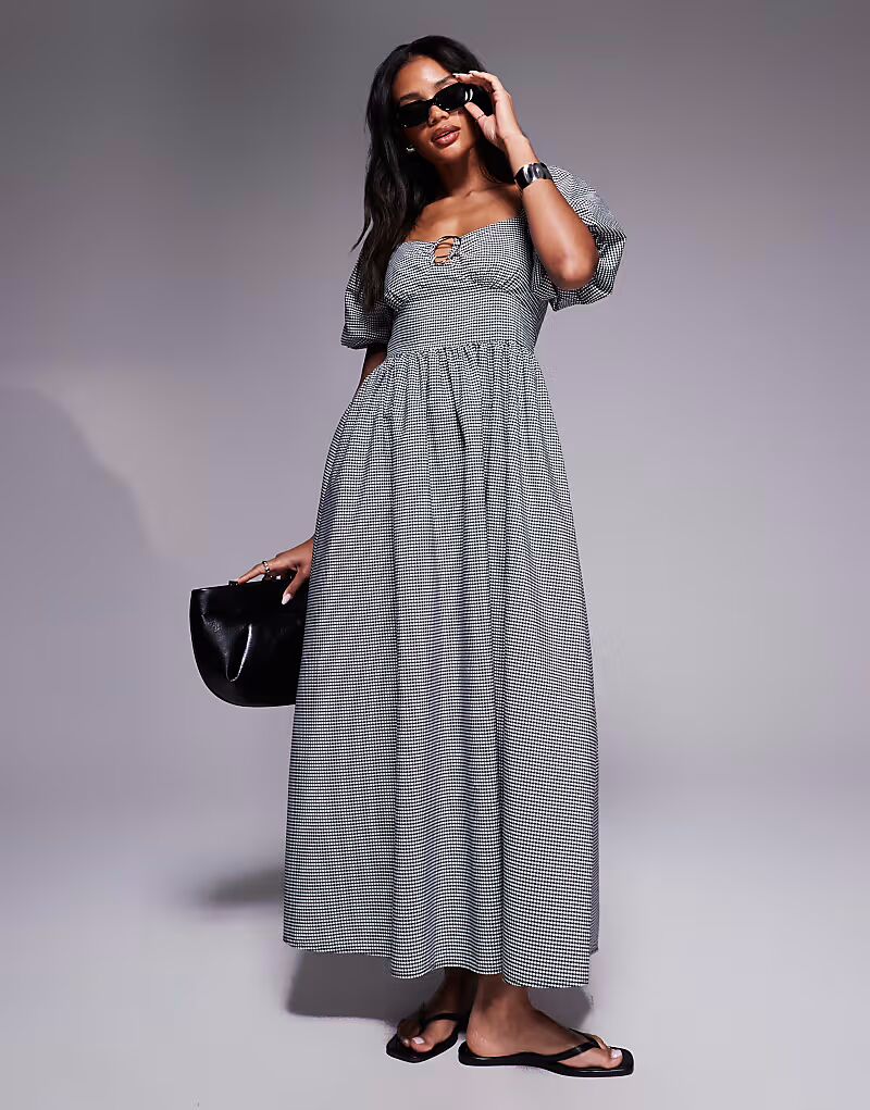 Платье миди River Island с рукавами-фонариками и отделкой в клетку черного цвета
Платье миди River Island с рукавами-фонариками и отделкой в клетку черного цвета