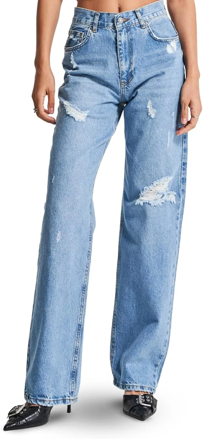 Прямые джинсы с широкими штанинами для женщин, завышенная талия, расслабленный крой, каменная стирка IT'S BASIC
Прямые джинсы с широкими штанинами для женщин, завышенная талия, расслабленный крой, каменная стирка IT'S BASIC