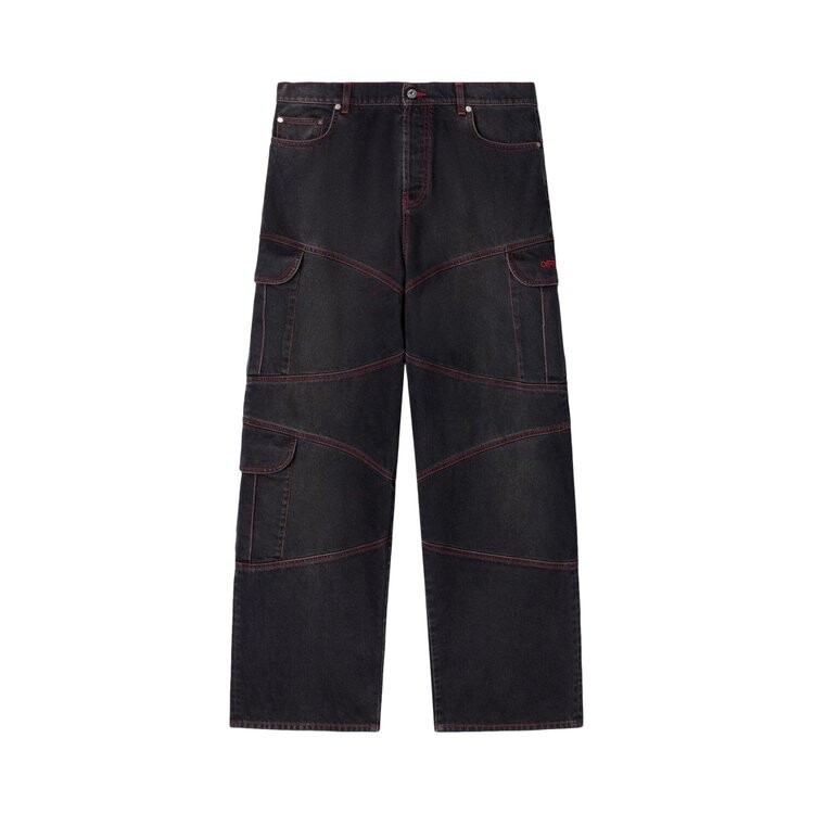 Джинсы Off-White Script Samurai Straight Jeans, цвет Vintage Black/Red 
Джинсы Off-White Script Samurai Straight Jeans, цвет Vintage Black/Red