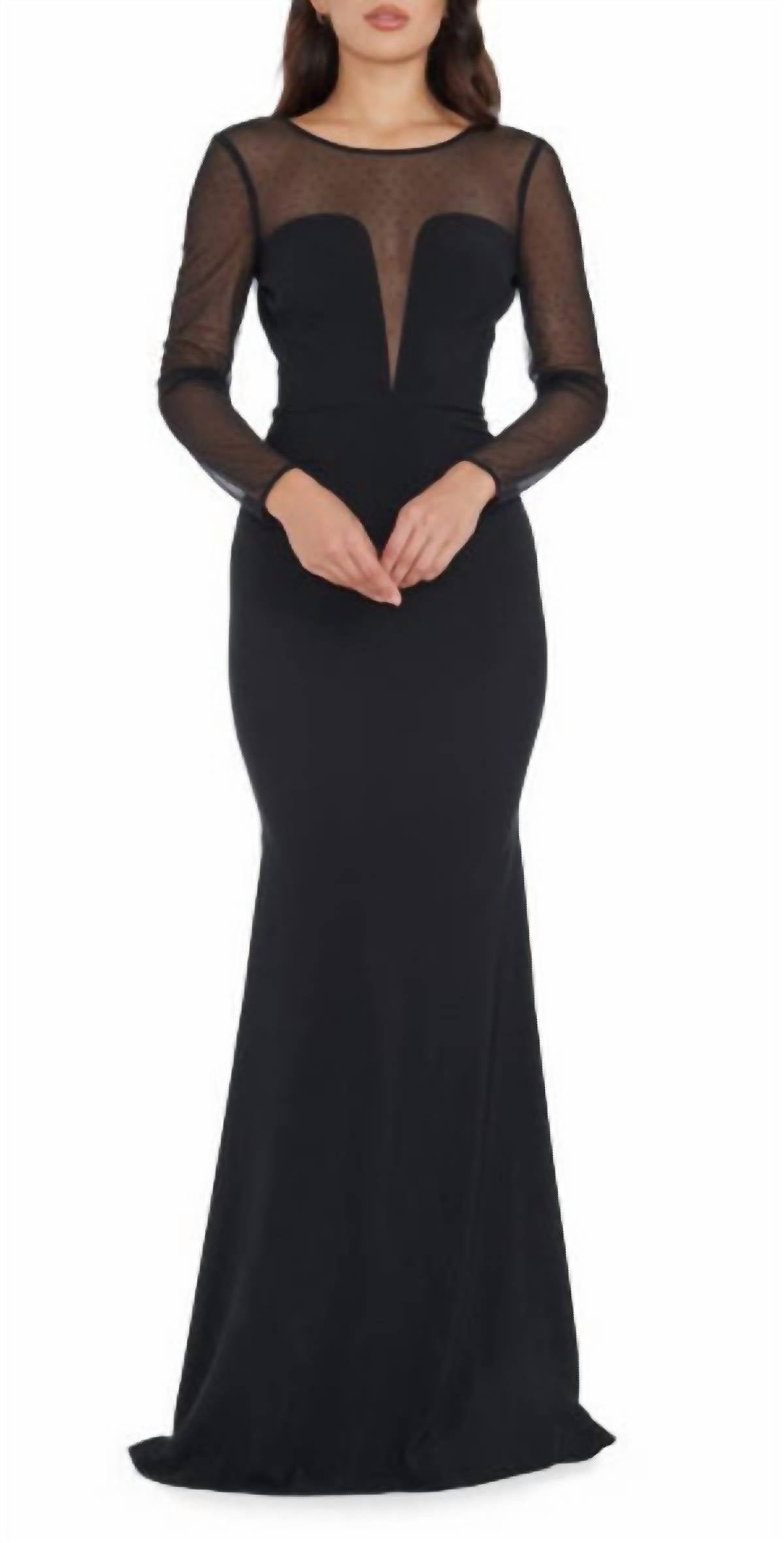 Черное платье-русалка с длинными рукавами и кружевной иллюзией стразами Dress The Population
Черное платье-русалка с длинными рукавами и кружевной иллюзией стразами Dress The Population