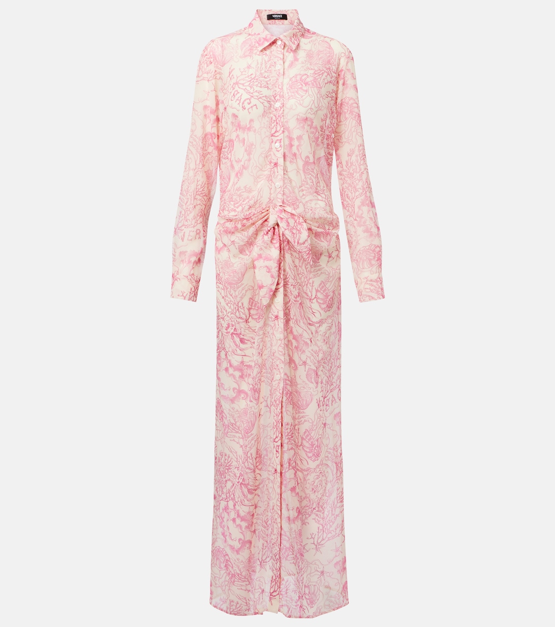 Собранное платье-рубашка с принтом Versace, Eggshell+Dragonfruit
Собранное платье-рубашка с принтом Versace, Eggshell+Dragonfruit