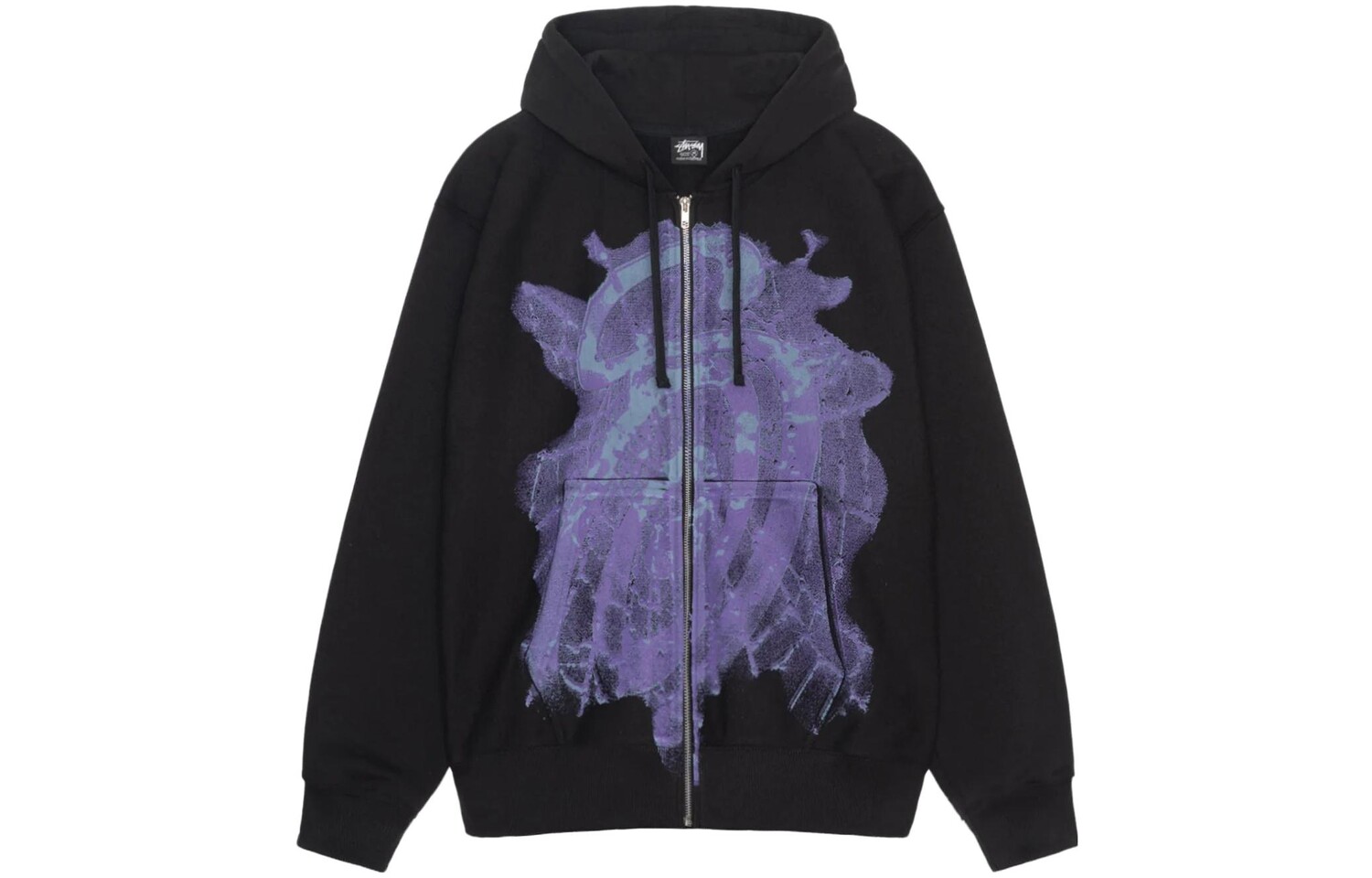 Толстовка с капюшоном на молнии и завязками-шнурком Stüssy с графическим принтом Stussy, черный 
Толстовка с капюшоном на молнии и завязками-шнурком Stüssy с графическим принтом Stussy, черный