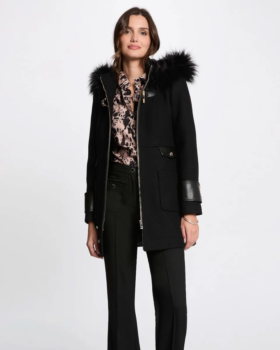 Женское суконное пальто с капюшоном и деталями под кожу Morgan, черный
Женское суконное пальто с капюшоном и деталями под кожу Morgan, черный
