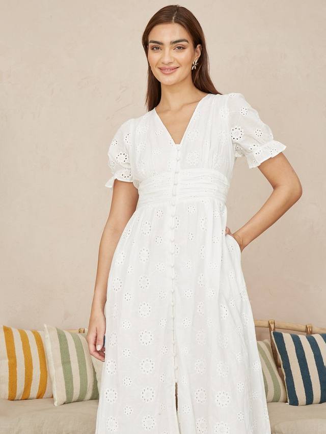 Платье миди broderie anglaise Yumi, белый 
Платье миди broderie anglaise Yumi, белый