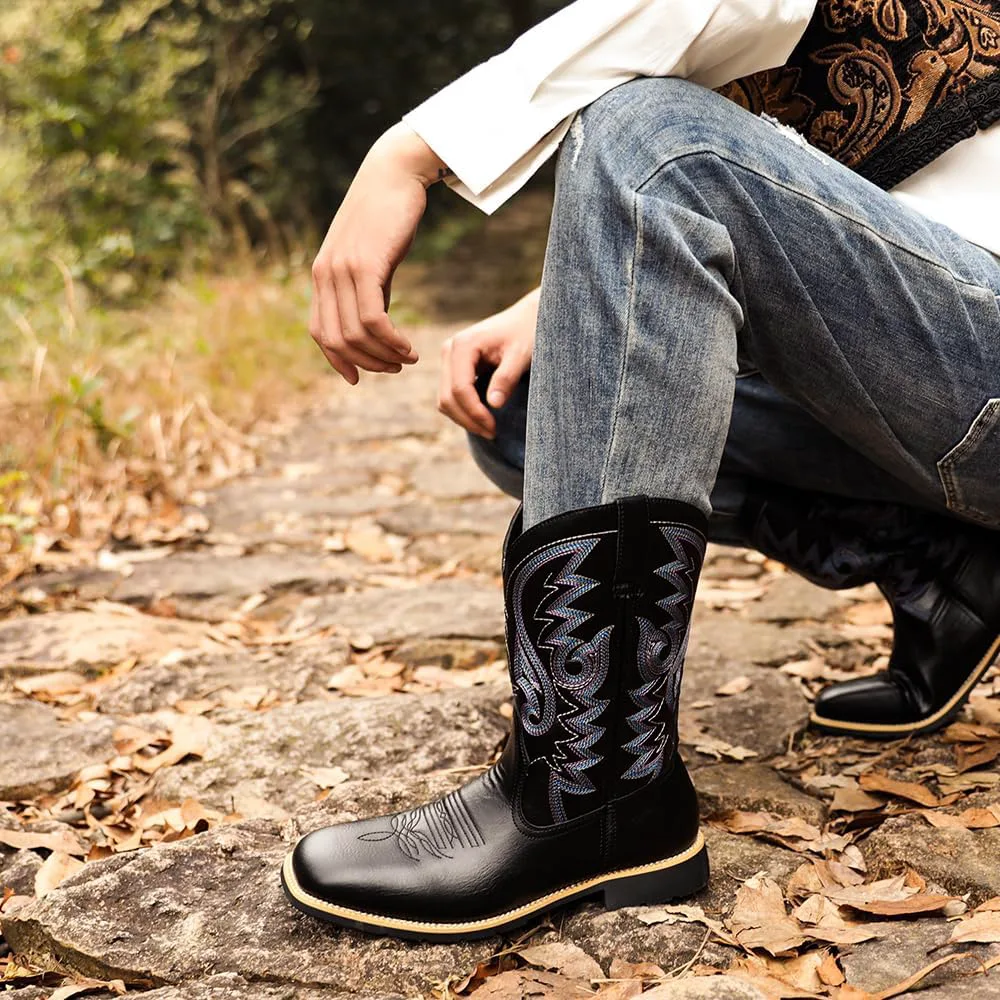 Мужские вестерн-ботинки ковбойские, с классической вышивкой, без застежки, с квадратным носком, кантри-ботинки, рабочие ботинки для мужчин Abborora, черный
Мужские вестерн-ботинки ковбойские, с классической вышивкой, без застежки, с квадратным носком, кантри-ботинки, рабочие ботинки для мужчин Abborora, черный