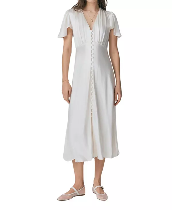 Платье Grace из атласа с пуговицами и V-образным вырезом Ghost London, белый
Платье Grace из атласа с пуговицами и V-образным вырезом Ghost London, белый